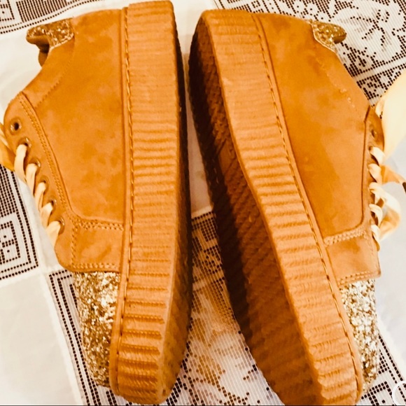 FOREVER Glitter Rust & Gold Suede Tennis Shoes with Ribbon laces. - Picture 10 of 14